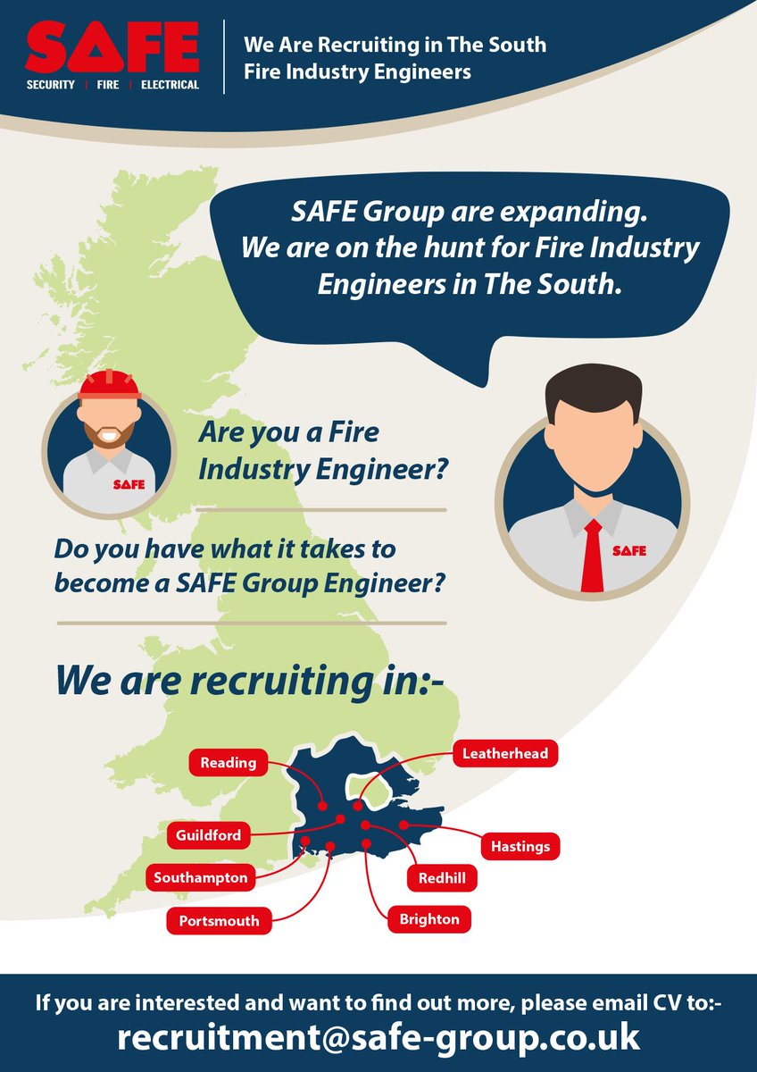 We are on the hunt for Fire Industry Engineers in The South. Knowledge of, and compliance with all relevant British Standards is essential.

Please email CV to - recruitment@safe-group.co.uk

#recruitment #firealarmsystems #firesafety #healthandsafety