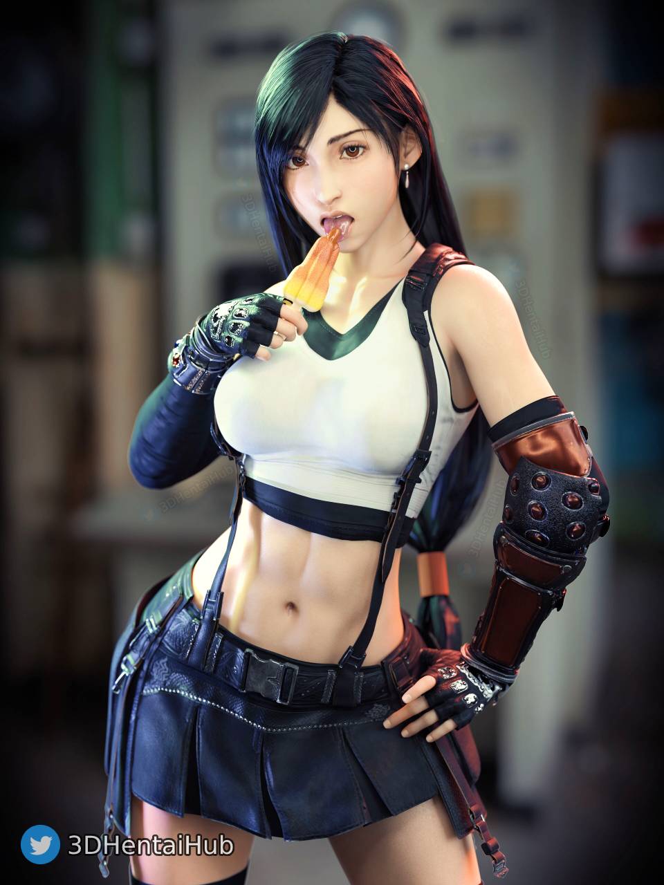 It's #Tifa! 🥳Enjoying a popsicle after a hard workout.. Should I do more renders of her? Perhaps try #TifaShortHair? #FF7Remake #FinalFantasy #TifaLockhart #FFVII #blender #blendercycles #3DCG #popsicle Model by @mustardsfm https://t.co/SVUfcPcvGo
