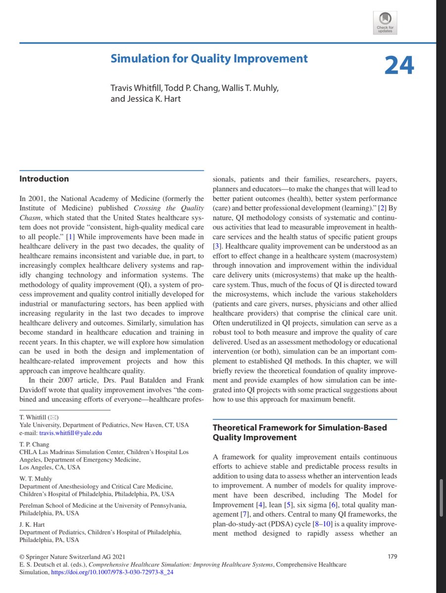 I am so honored to have been asked by Ellen Deutsch to contribute a chapter in this amazing new textbook on improving healthcare systems with simulation. Check it out if you’re into that! It’s out now! @Drtoddchang static-content.springer.com/pdf/bok:978-3-…