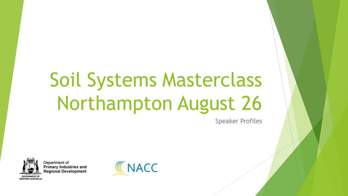 A snapshot of some of the speakers at next week's Soil Systems Master class, Check out their bios in the pics (1/2) Registrations are still open at trybooking.com/BTQOM
<a href="/NACC_NRM/">NACC</a> <a href="/DPIRDbroadacre/">DPIRD Broadacre - WA Grains & Livestock</a>