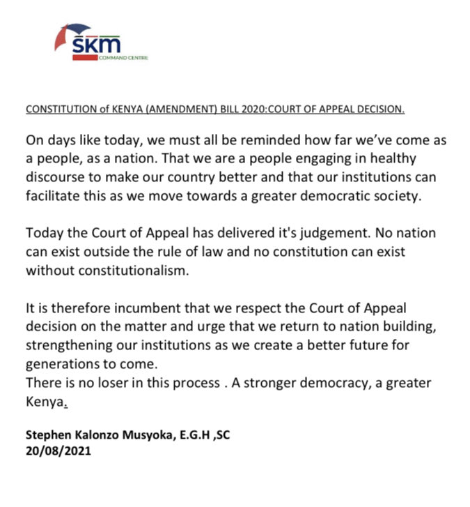 skmusyoka's tweet photo. Statement on the Court of Appeal Decision. https://t.co/ZaKBqHFlwB