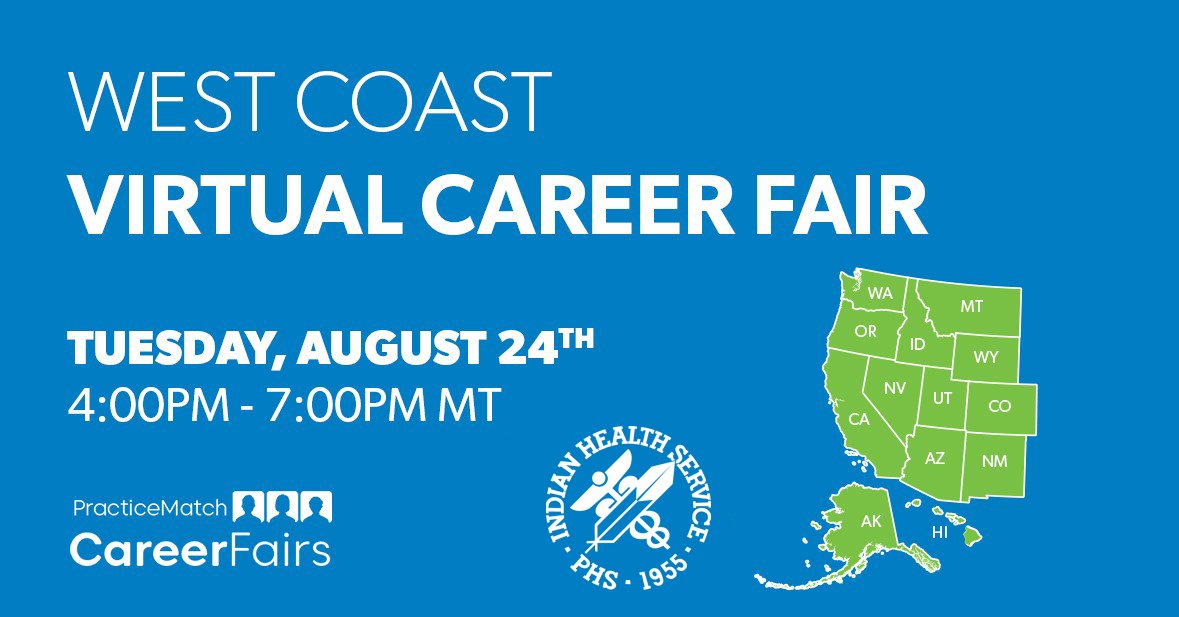 IHSgov's tweet photo. Join the Indian Health Service Recruitment Branch for a virtual career fair on Tuesday, August 24, to learn more about available positions and opportunities across the IHS. Register today at: https://t.co/JHHQNZf02S #NativeHealth #IndianCountry https://t.co/HPtZthO8zO
