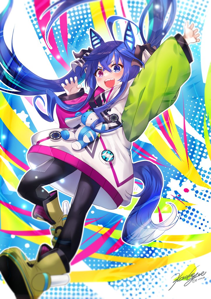 nidu4s's tweet photo. https://t.co/m2rKcnRzpE #umamusume #twin_turbo_umamusume #wako_level5 #single #long_hair #tall_image #blush #fringe #open_mouth #hair_between_eyes #twintails #blue_hair #animal_ears #signed #ahoge #full_body #tail #animal_tail #d #arm_up #from_below #heterochromia #lens_flare https://t.co/iFncWHlcGW