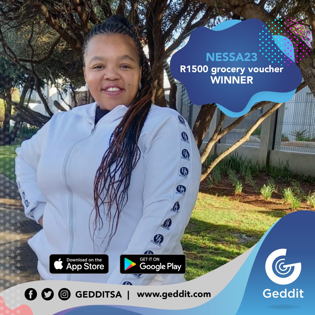 GedditSa's tweet photo. Congratulations to NESSA23!! The Winner of the Geddit R1500 Grocery Voucher!!! Lets Geddit https://t.co/96tkaqGsyi