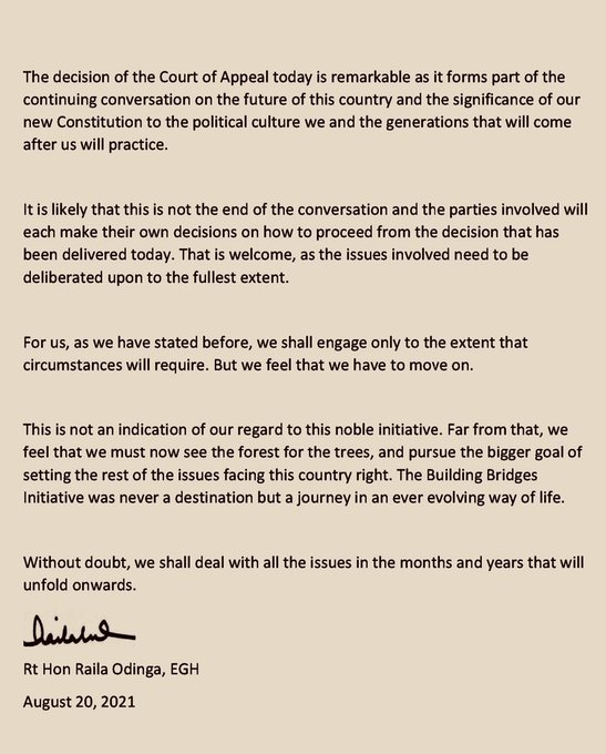 Court of Appeal declares BBI reggae unconstitutional and upholds the High Court Ruling. Baba Raila has accepted and decided to move on. 
#RejectBBI
#BBIFraud
#BBIRuling