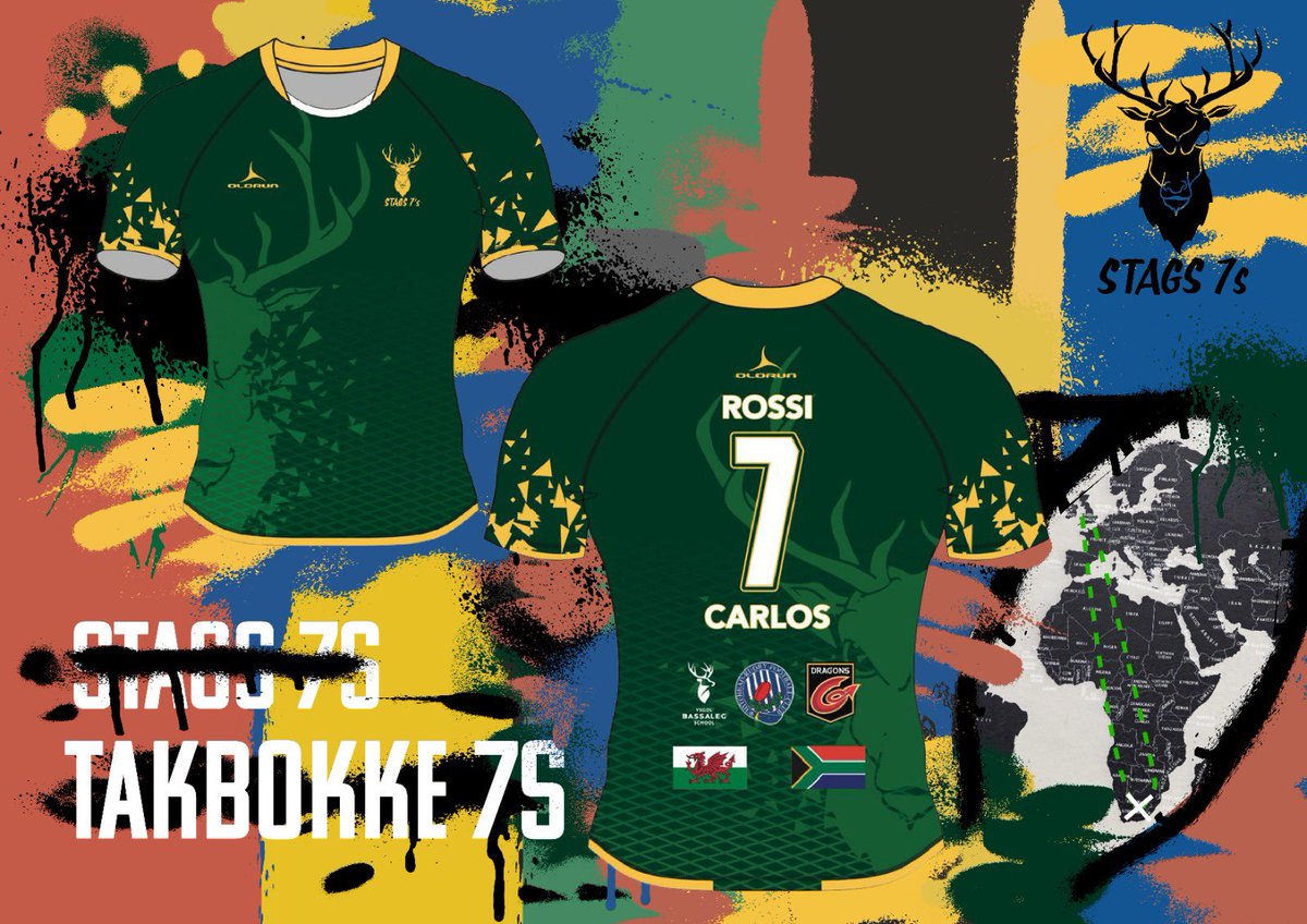 Honouring our stag Ross, aka Carlos, we have designed a new bespoke kit for our first tournament back in Bournemouth next week🦌 taking the theme of South Africa and remembering the clubs he played for. Stags 7s or in Afrikaans Takbokke 7s🦌 #letsgetstagy #rossistyle