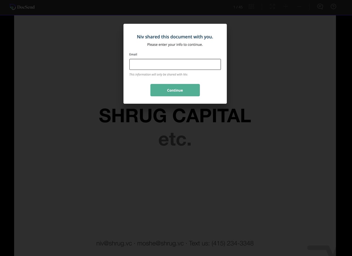 Niv Dror (@nivdror) on Twitter photo Today we're launching the new shrug.vc 🚀
We haven't been very public about things, including teaming up with <a href="/MLifschitz32/">Moshe Lifschitz</a> and the companies we've invested in
The new site (and deck) helps paint the full picture, with lots of easter eggs ;) Today we're launching the new shrug.vc 🚀
We haven't been very public about things, including teaming up with <a href="/MLifschitz32/">Moshe Lifschitz</a> and the companies we've invested in
The new site (and deck) helps paint the full picture, with lots of easter eggs ;)