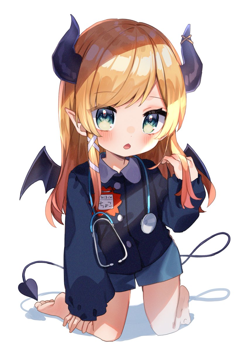 yuzuki choco 1girl aged down horns tail blonde hair demon tail wings  illustration images