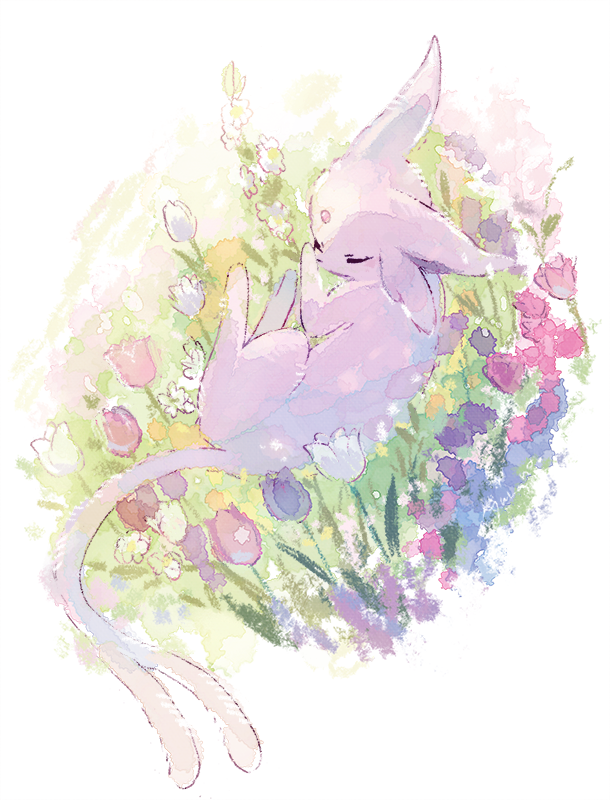 espeon pokemon (creature) closed eyes no humans flower solo full body forehead jewel  illustration images