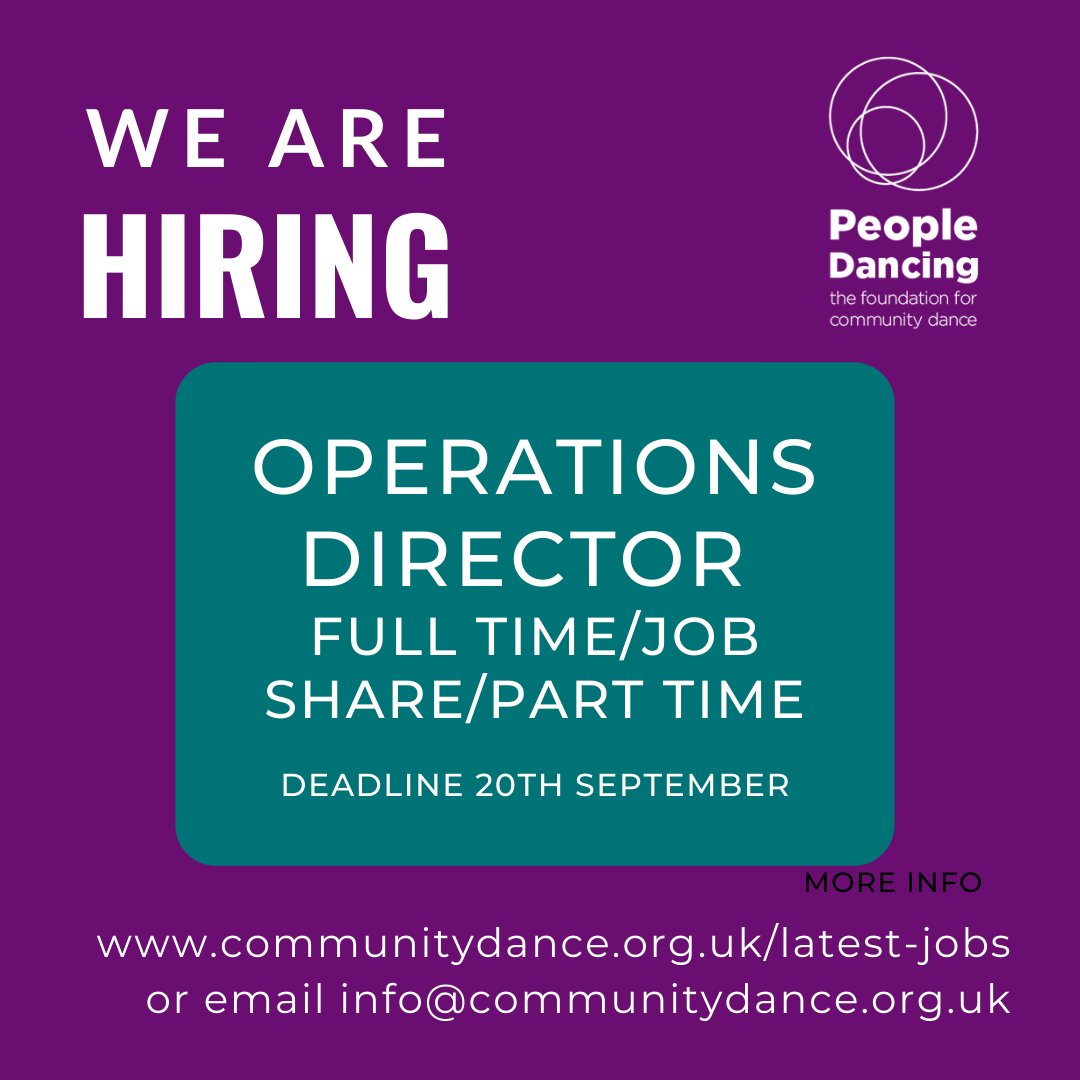 JOB ALERT!

We are hiring for a new Operations Director to be responsible for the effective and efficient day-to-day operational and financial management of the organisation.

Come join People Dancing!

Click here to apply. 
ow.ly/mEqe50FUaga