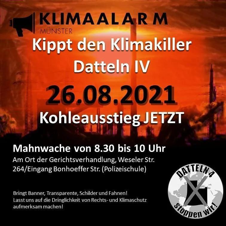In den letzten Jahren haben Aktivist*innen mit Protest und Blokaden versucht Datteln IV zu kippen. <a href="/datteln4/">Datteln4</a> versucht es nun auf dem Rechtsweg vor dem OVG in Münster.

Wir begleiten das Verfahren mit Protest! Niemand braucht fossilen Kapitalismus! #SystemChangeNotClimateChange