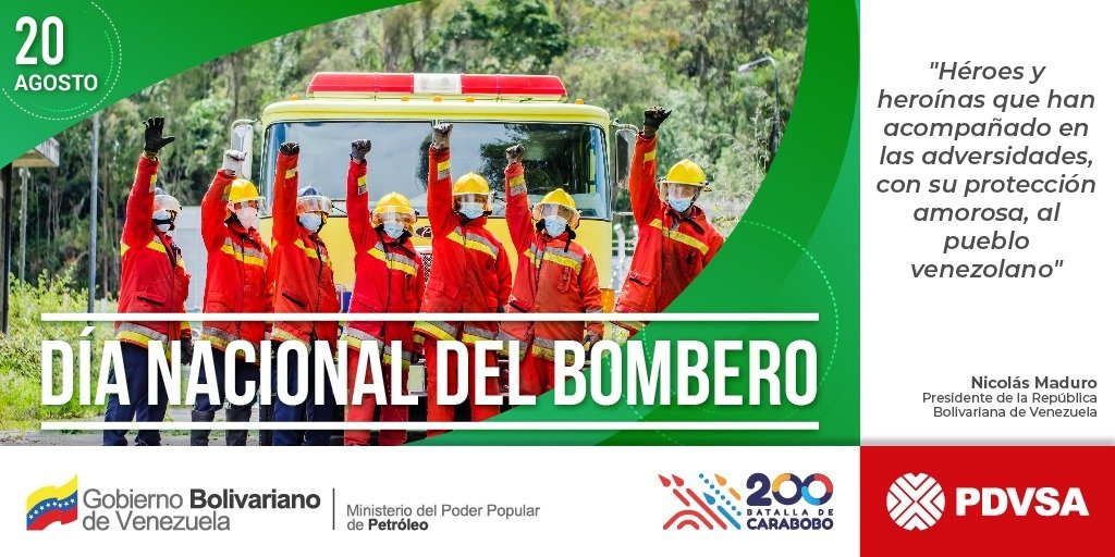 PDVSA's tweet photo. 🇻🇪📆 Un bombero es aquella persona de uniforme azul altamente capacitado, que tiene como premisa prevenir y accionar ante emergencias para garantizar la seguridad de todas las vidas.

En PDVSA rendimos honor a estos valientes profesionales. 

MÁS 🔊 https://t.co/x57ViJLxNe https://t.co/mBUWT3ursP