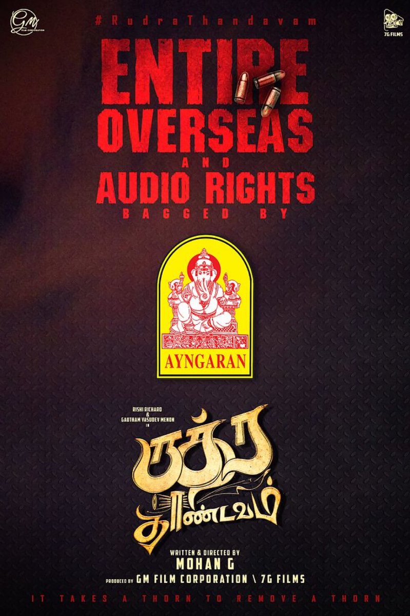 #RudraThandavam overseas and audio rights have been bagged by @ayngaran_offl. Trailer soon. @mohandreamer @richardrishi @menongautham @jubinmusic @ProBhuvan @DharshaGupta @Gmfilmcorporat1 @7GFilmsSiva