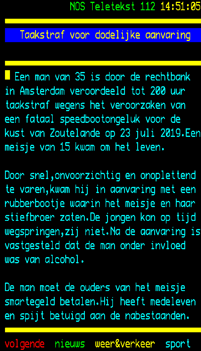 Dronken man vaart met zijn speedboot een meisje dood en komt weg met een taakstraf.   nos.nl/ttapp
