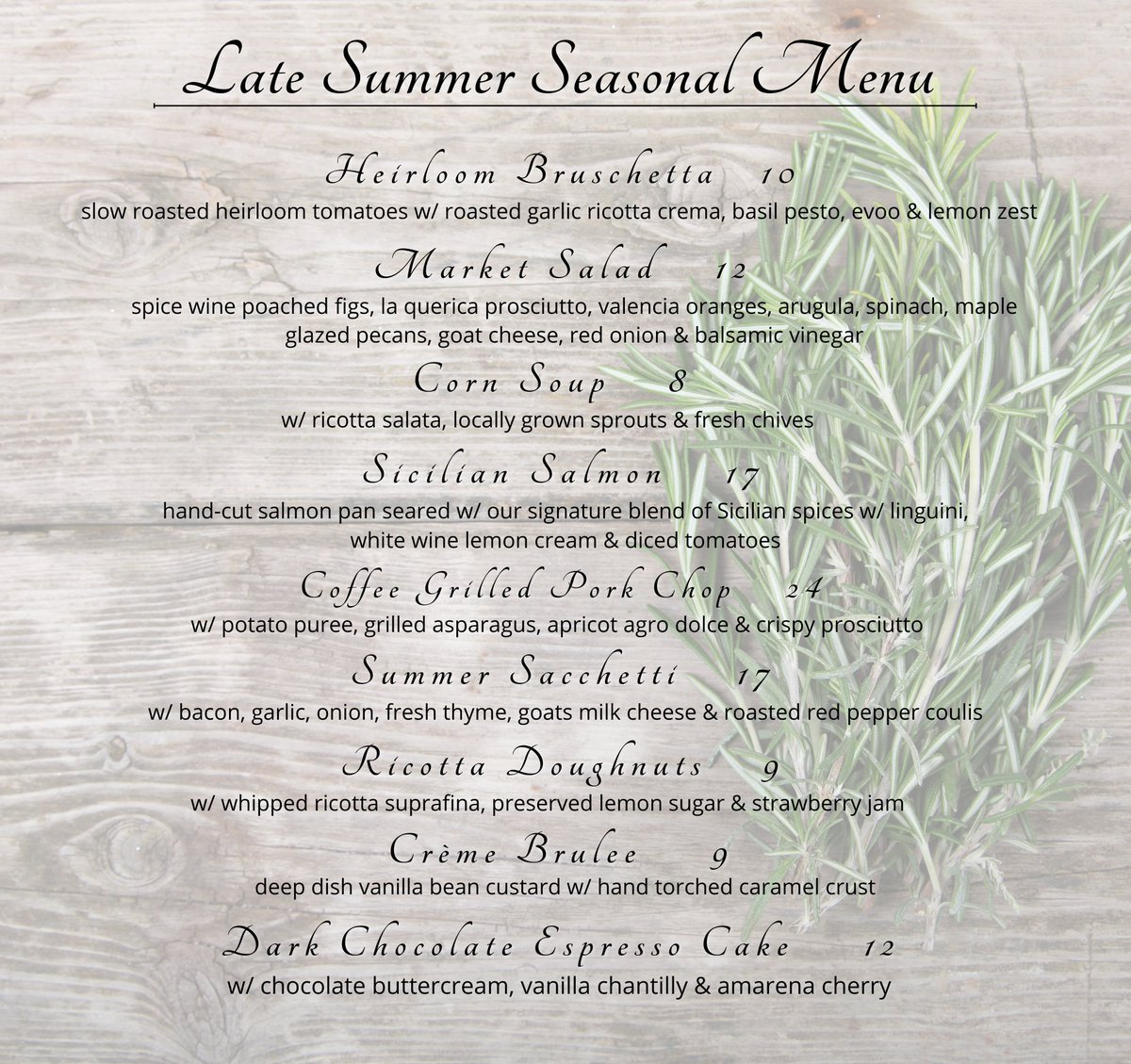 Late Summer Seasonal Menu!!

Full of great flavor, scratch made and local ingredients! 

Call to make your reservations now! 859-245-1789  

#kentuckyproud #supportlocalky #teamkentucky #lexingtonky #kystrong #kyproud #sharethelex #BellaNotte #bellanottelexky #deliverycoop