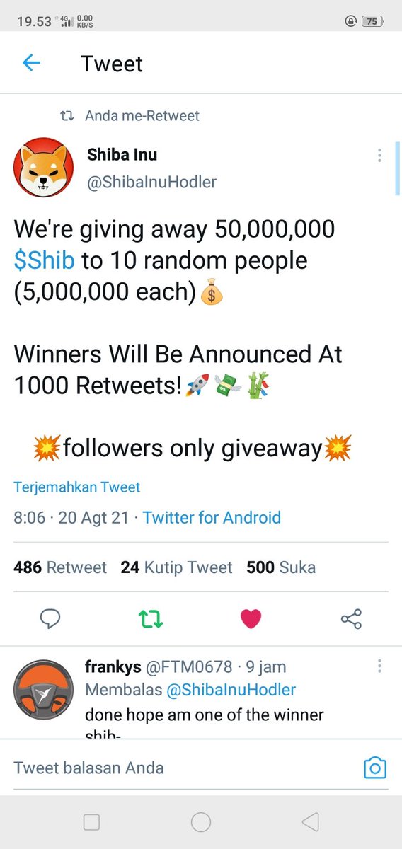 ShendyDarmawan7's tweet photo. @ShibaInuHodler Done Sir , Kill One Zero Shiba to moon 🚀🚀
My Wallet Adress 👇
0xc2f843d658466681083f714f39cae7C0AD754794 https://t.co/27pyPVE9hw