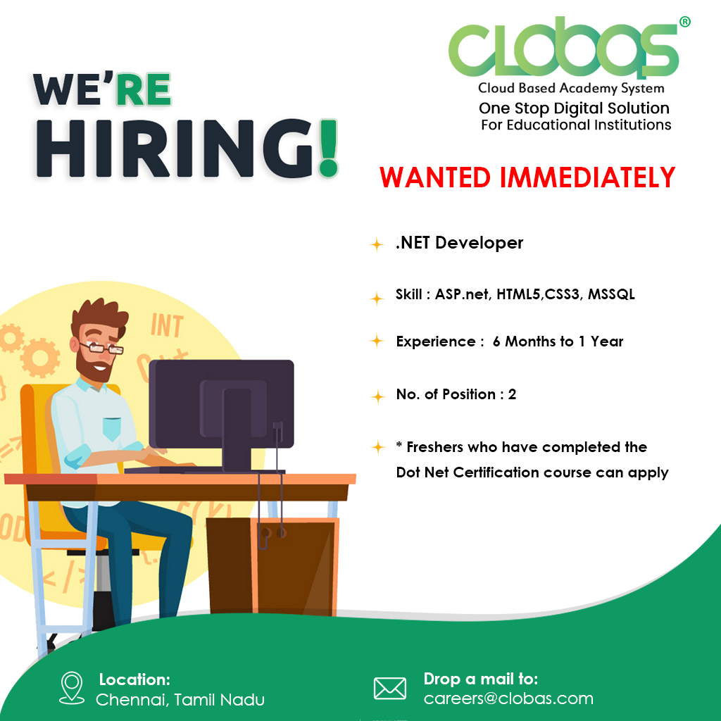 ClobasPvtLtd's tweet photo. Urgent Hirings! Excellent Opportunity for all the job seekers!  Interested &amp; eligible candidates can share their resumes on careers@clobas.com
Contact No.- +919841037205
Feel free to ask any queries.
#Clobas #FreshersJobs #CloudComputing #Education #Technology #Hirings https://t.co/SbtYf4X03x