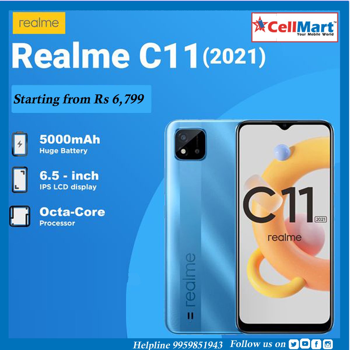 CellmartE's tweet photo. Realme C11 now available at CellMart Electronics.

Highlights:
- 2 GB RAM l 32 GB ROM l Expandable Upto 256 GB.
- 16.51 cm (6.5 inch) HD+ Display.
- 8MP Rear Camera l 5MP Front Camera.
- 5000mAh Battery.
- Octa-core Processor and many more features. https://t.co/iwcnzVilKV