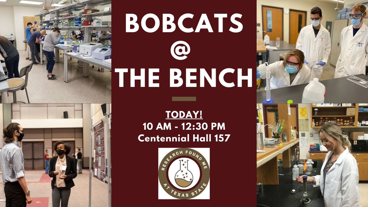 txsturise's tweet photo. Undergraduate Research is calling📞...will you answer? TODAY: Bobcats @ The Bench is ready to help you find your path to research  🔬🧫🧬🔭. Join us in Cent 157 10am-12:30pm @txst @BobcatPreview @TXSTChemBiochem @COSETXST @TxstResearch @TXSTAdmissions #bobcatsatthebench https://t.co/OlLkMnOT9o
