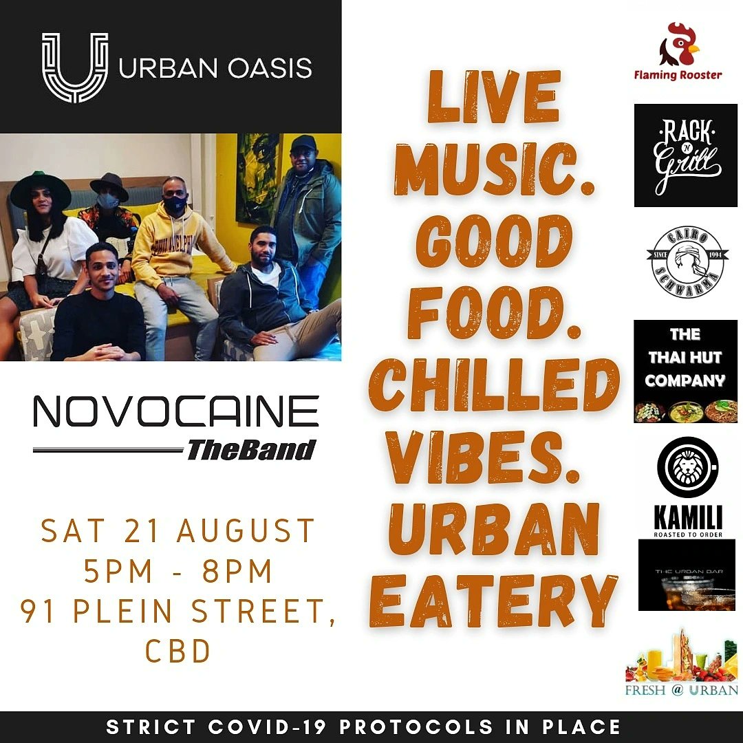NovocaineCPT's tweet photo. See you tomorrow at @urbanoasiscpt! 😬
#livemusic #liveband #localband #goodfood #chilledvibes #urbanoasis #urbaneatery https://t.co/4InYMniYsI