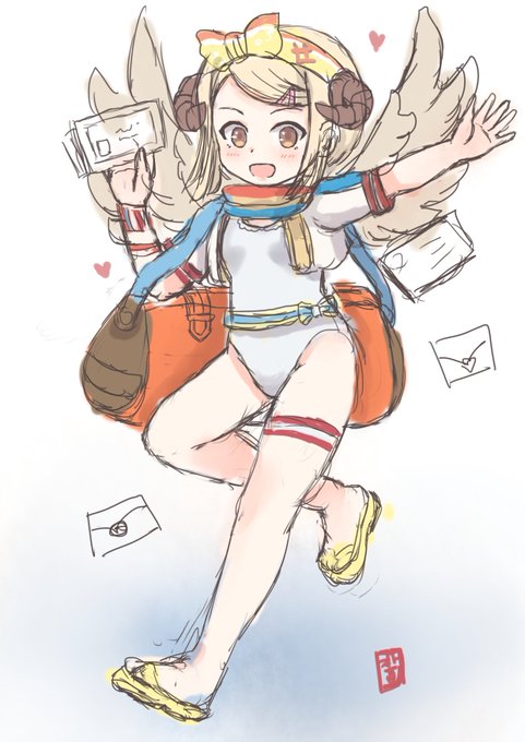 #コトダマン深夜のお絵かき60分一本勝負
夏なので、水着で手紙を配るせのびきゃくちゃんです!
(*'Д`)ノ🍧 