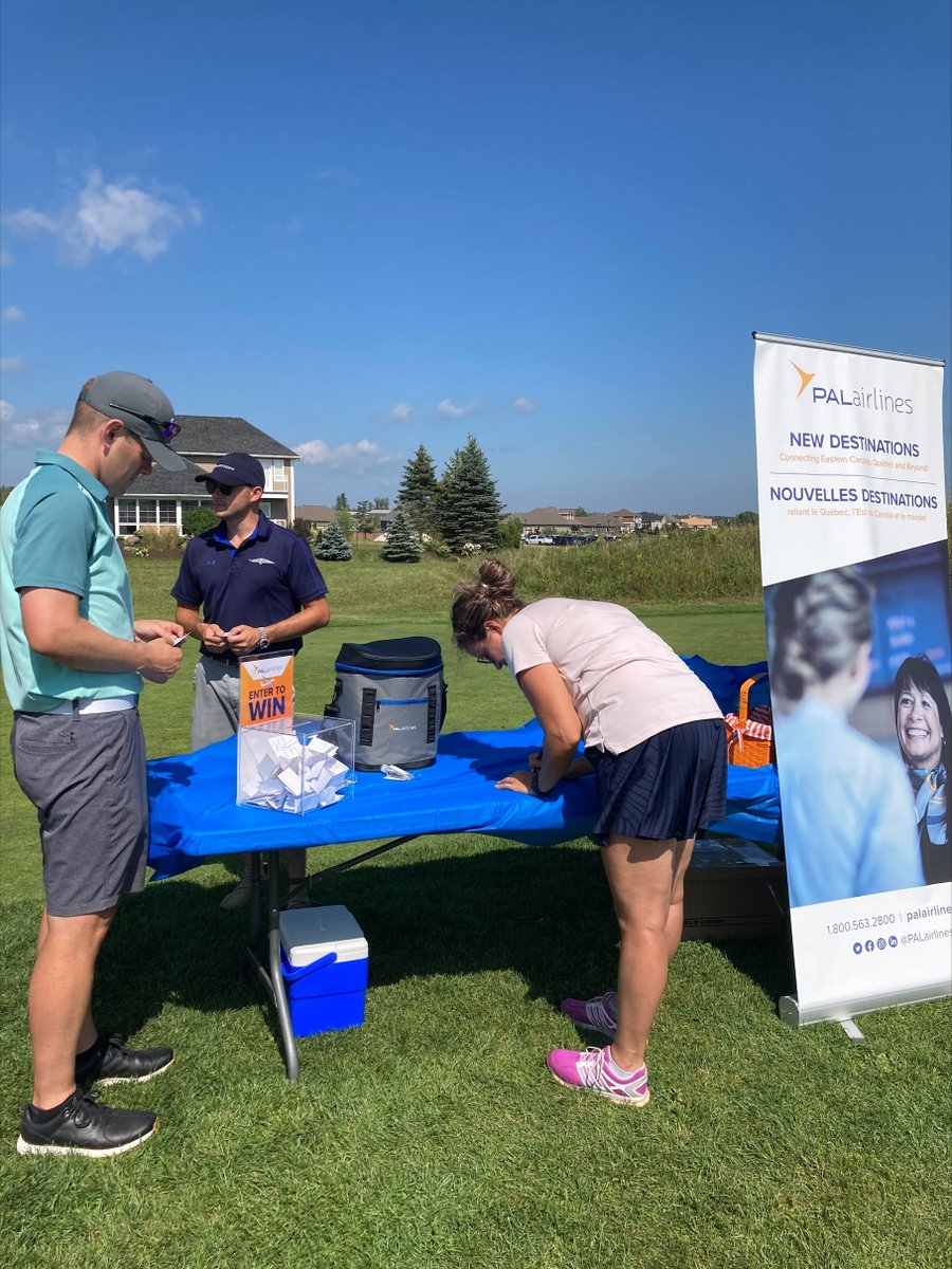 PALairlines's tweet photo. Yesterday was a fantastic day at the @MonctonChamber's 46th annual Golf Tournament; it was great to meet and chat with all the golfers! 

Thank you to our sister company, @MFCCanada, for joining us, helping promote the launch of our new routes! https://t.co/SZBHx56JUu