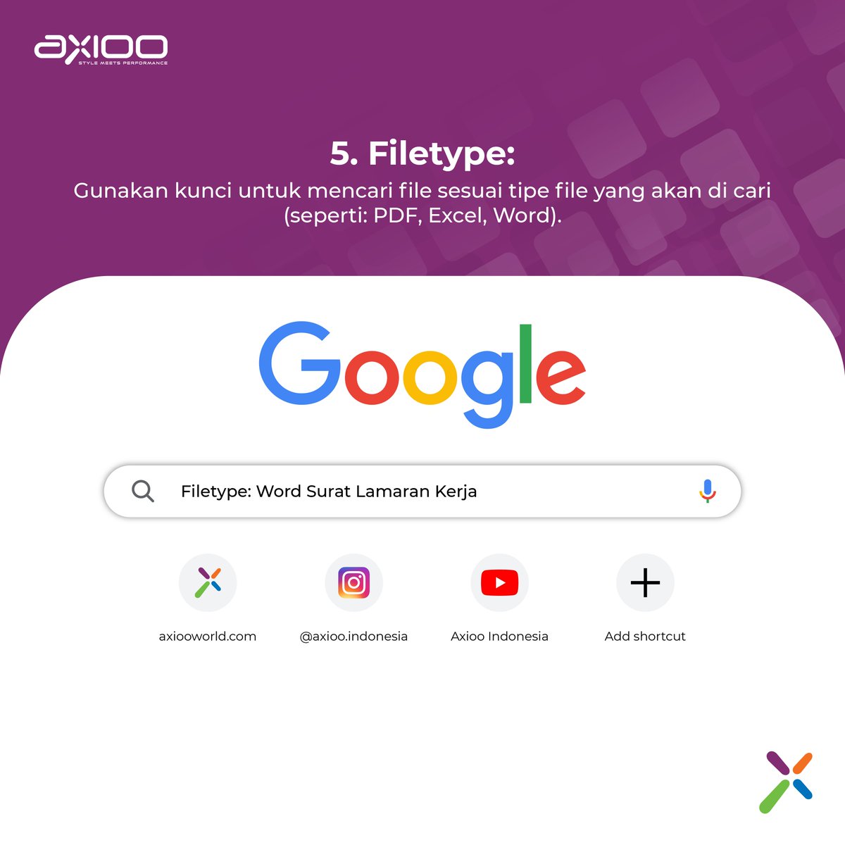 axioo_id's tweet image. Hayo, masih pakai keyword asal-asalan? Gunakan 5 cara berikut untuk lebih mudah berselancar di Google.

Selamat mencoba 😊

Axioo "Style Meets Performance"
__
#Axioo #AxiooIndonesia #StyleMeetsPerformance #GoogleHack #google #keyword #keywords #keywordresearch