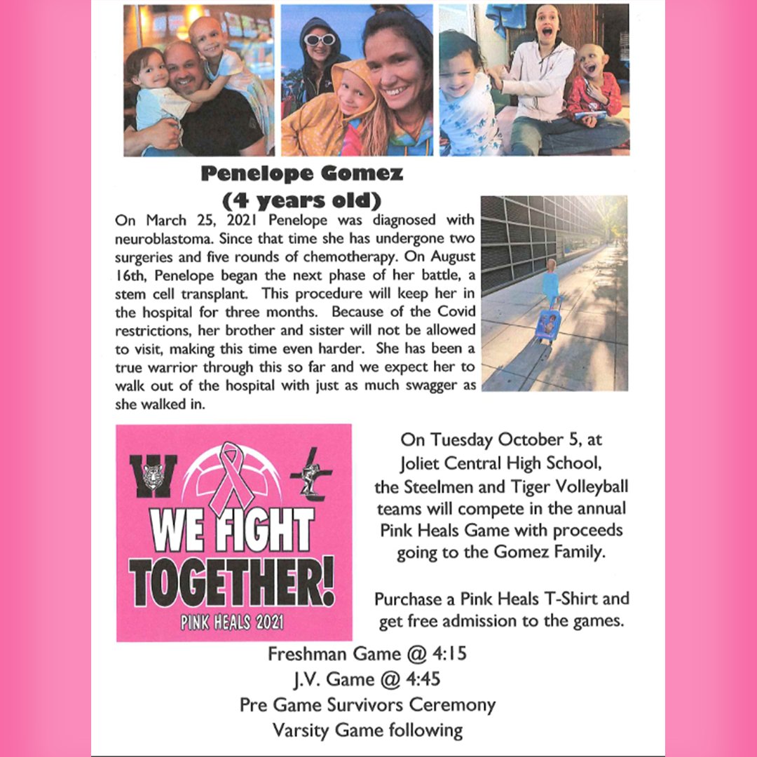 Pink Heals Volleyball Fundraiser October 5 to Benefit 4-Year-Old Penelope Gomez bit.ly/3D2LMpI