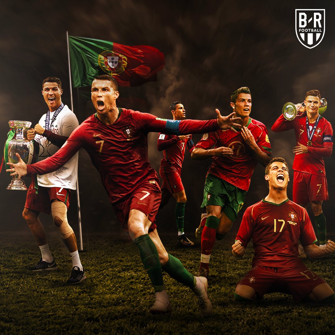 brfootball's tweet photo. 18 years ago today, Cristiano Ronaldo made his Portugal debut 🇵🇹: 

▪️ Portugal’s all-time leading scorer 
▪️ Won Euro 2016 and the 2019 UEFA Nations League 
▪️ First European male to 100 international goals 
▪️ Tied with Ali Daei for most all-time male international goals https://t.co/QoWgEsck4w