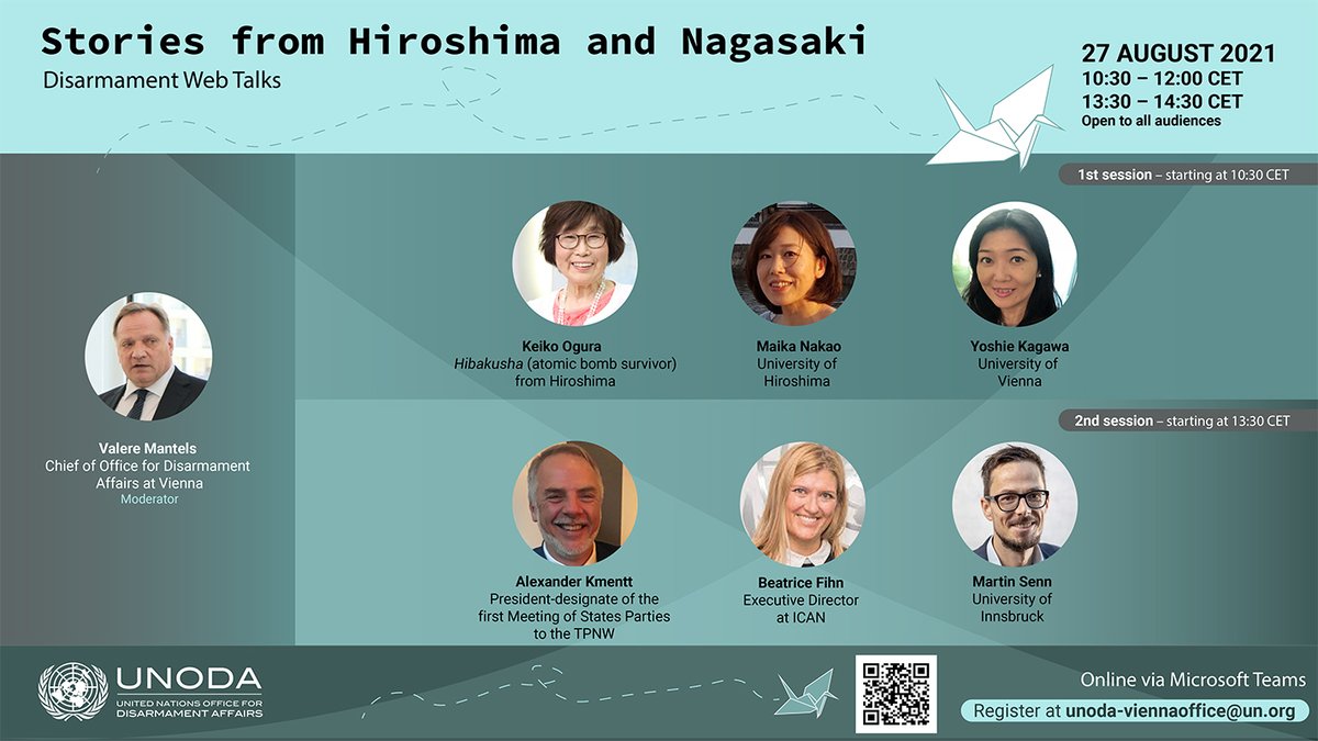 🚨 WEBINAR ALERT: Stories from Hiroshima & Nagasaki. W/ experts from int'l nuclear disarmament community, academia & civil society and the A-bomb survivor K. Ogura 📅27 August, 1st session 10:30 /2nd : 13:30 CET. 🏠 online/ms teams 👉 Register today! 🔗 bit.ly/3sBCsEN