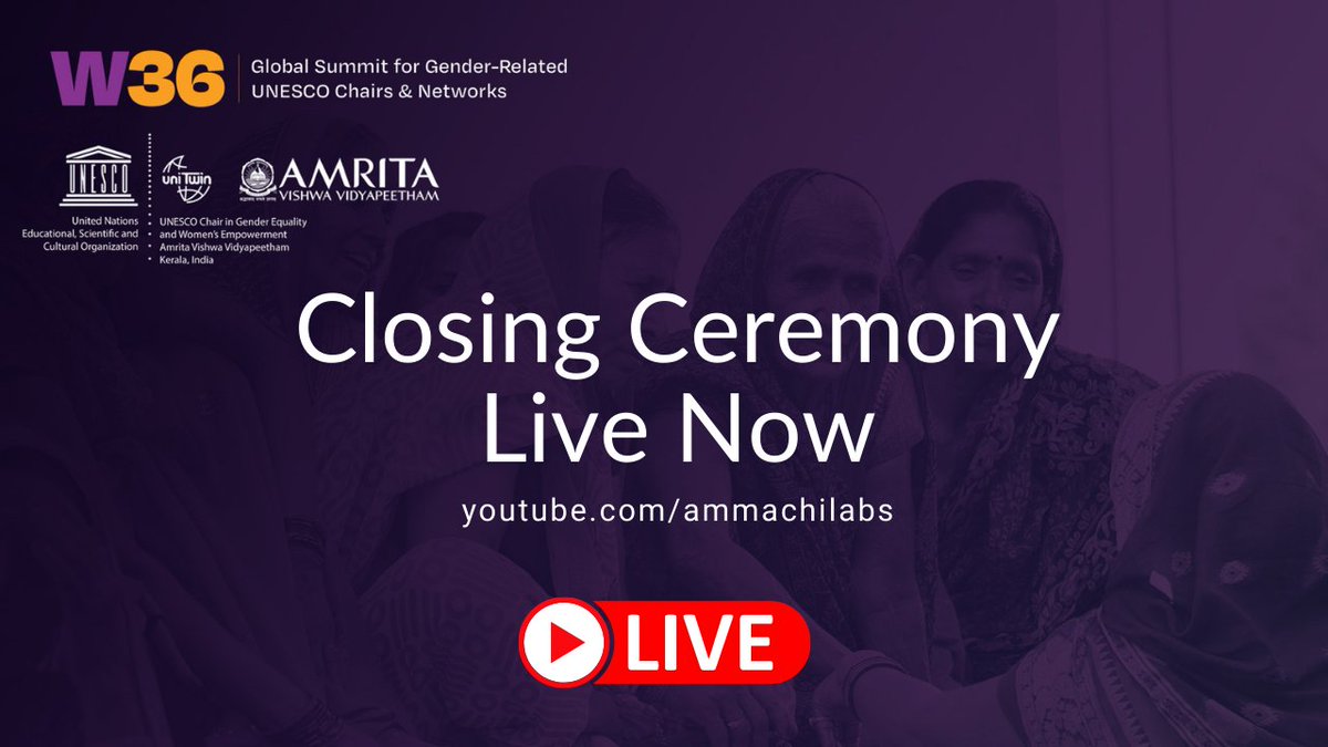 ammachilabs's tweet photo. Please join us live on YouTube *now* for the culmination of the #W36 Global Summit Gender-Related UNESCO at 7:25 PM #UNITWIN #W36 https://t.co/gayqM4Ihnw
#W36summit #womensempowerment #genderequality https://t.co/qr62DtJMvD