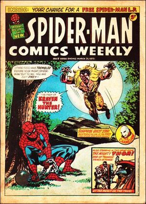uk_marvel's tweet photo. 31st March 1973
#MightyWorldofMarvel #26 #FantasticFour vs The Mad Ghost plus #Hulk & #daredevil
#SpiderManComicsWeekly #7 #Spidey reprints from ASM #15 v Kraven the Hunter #Thor from Journey Into Mystery #89
Can't recall a thing about a "Spidey LP"!! https://t.co/4rixWQYjsD