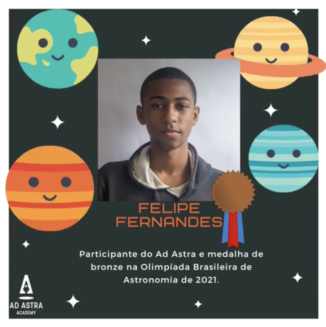AdAstraScience's tweet photo. O Ad Astra promoveu um mini curso preparatório para a Olimpíada de Astronomia 2021. Um dos nossos alunos obteve uma medalha de bronze! Estamos muito felizes com o desempenho do Felipe, parabéns pela conquista!
#oba #adastra #astronomia #bronze #conquistas #sonhos #crianças https://t.co/ADTHdHCyBe