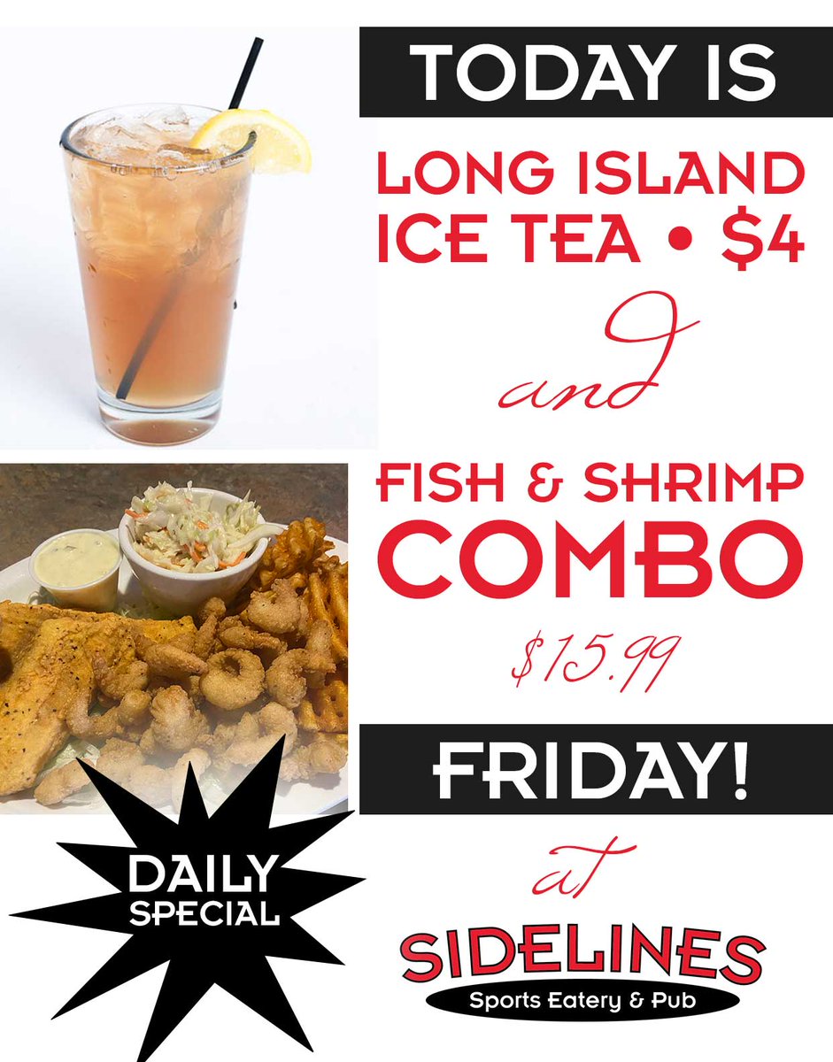 SidelinesToledo's tweet photo. It's FINALLY FRIDAY!!!! 

#SidelinesSportsEatery #SidelinesToledo #EatAtSidelines #FinallyFriday #FridaySpecials #LongIslandIceTea #IceTea #FishAndShrimpCombo #FridayIsTheBestDay #SeeYouLater https://t.co/SX5p1RKRZP