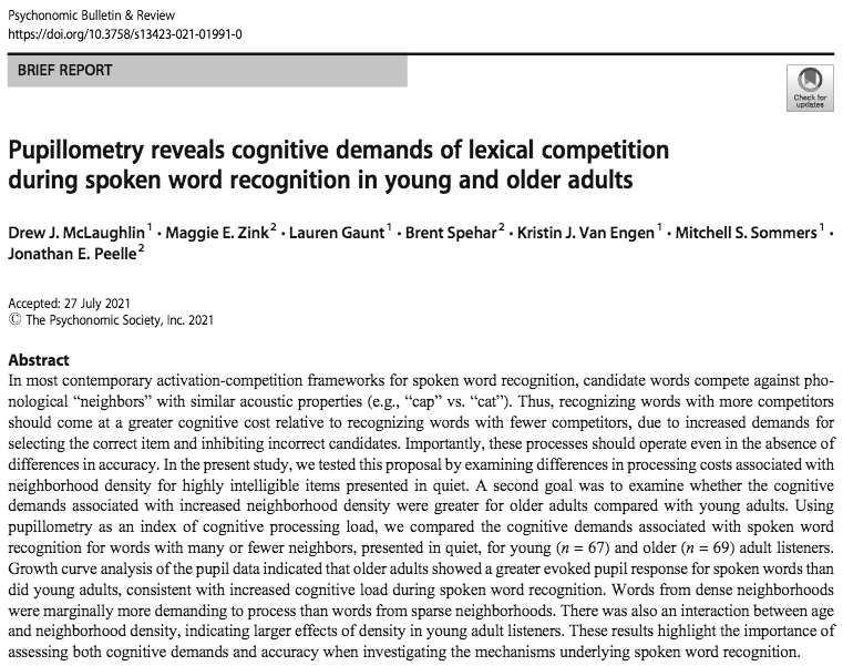 drewjmclaughlin's tweet photo. 🗣️ Now published online! 🗣️ Full text of work with @zink_maggie, @kj_vanengen, @jpeelle, and (not on Twitter) L. Gaunt, B. Spehar, and M. Sommers available from: https://t.co/uN90hSBAo0

Summary of findings and methodological implications 👇🏻 https://t.co/TIEo1zub5D