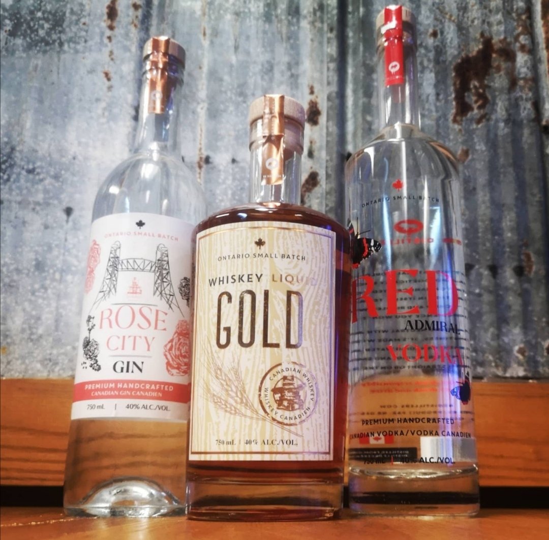 Proud to be serving up Welland's own @nbdistillers . Crafted in small batches  right here in town. Liquid Gold Whisky, Rose City Gin and Red Admiral Vodka.