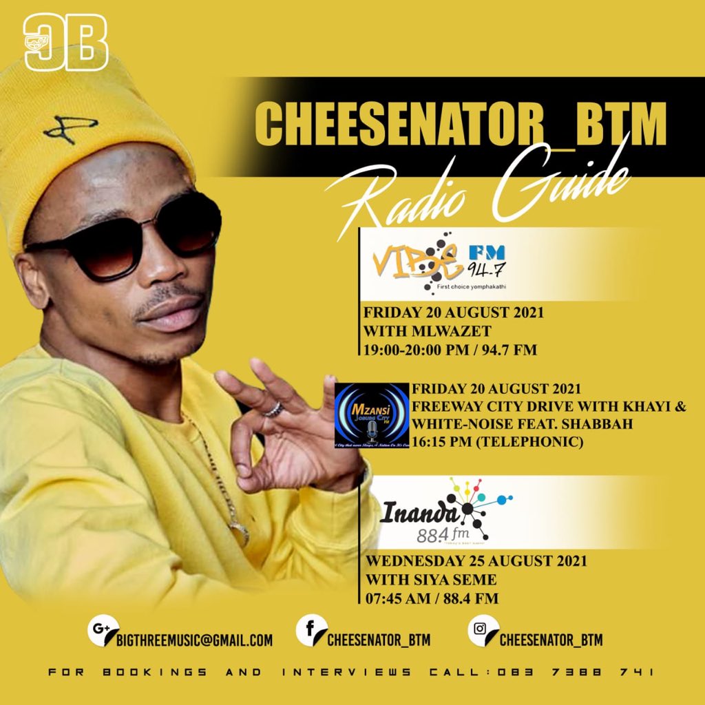 Cheesenator_BTM's tweet photo. Catch me on @mzansijcfm1 in a few #Malumewabashana #PRbyBTM https://t.co/WPE93sQUBd