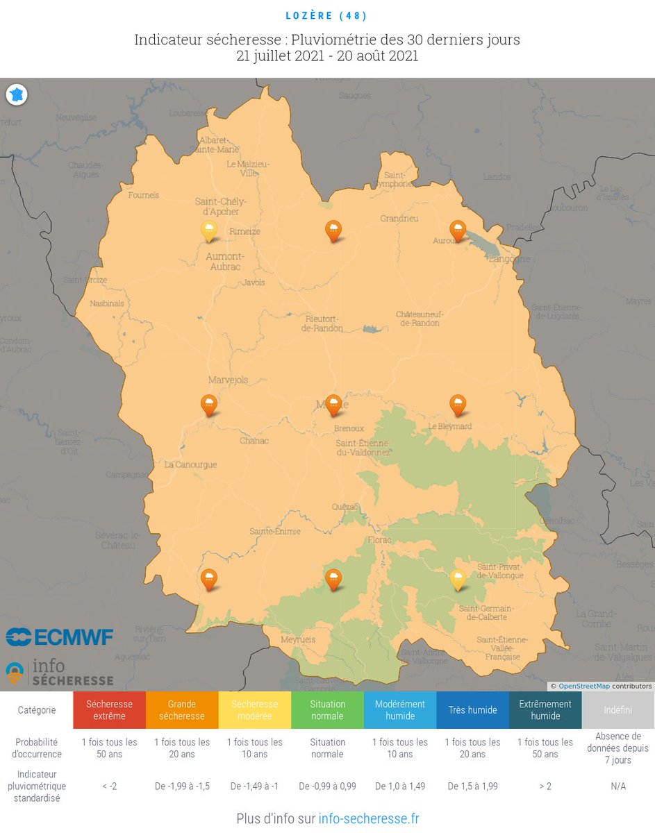 🟠 Situation de #sécheresse en #Lozère :

🌧️⬇️ À Mende, il n’est tombé que 19,5 mm sur les 30 derniers jours contre 65 mm en moyenne. Un déficit pluviométrique qui amène la préfecture à prendre des mesures de restriction d’usage de l’#eau.

Plus d'infos ➡️ bit.ly/3mj39N3