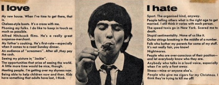George Harrison's loves &amp; hates