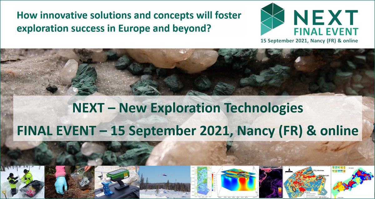 Save the date for our Final Event on 15 September in Nancy &amp; online. We will present and discuss the latest innovations, solutions and advancements in mineral exploration. More info on new-exploration.tech or register here: bit.ly/3z9Kt68