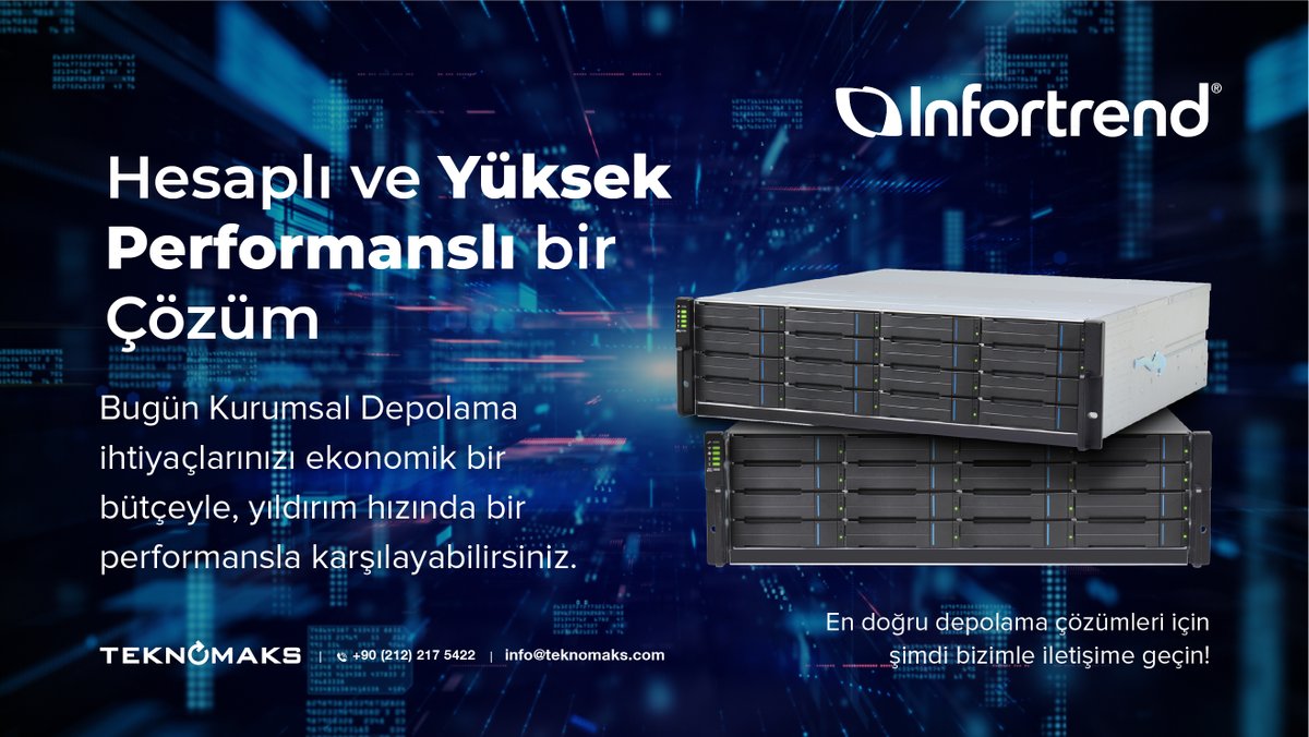 Teknomaks's tweet photo. Bugün Kurumsal Depolama ihtiyaçlarınızı ekonomik bir bütçeyle, yıldırım hızında bir performansla karşılayabilirsiniz.
Projeleriniz için en uygun Infortrend Technology, Inc. çözümleri için şimdi bizimle iletişime geçin!
📞 +90 (212) 217 5422
#storagetechnologies https://t.co/JuueMdvvR4