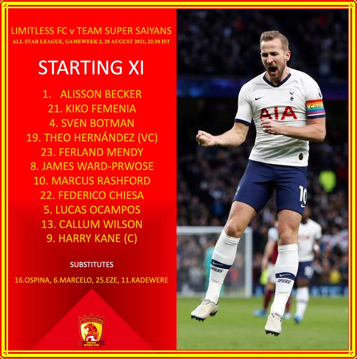 fc_limitless's tweet photo. This is the XI chosen by the boss for our first home game of season 6👇🏻🔥 #LLFC #FantasyFootball #ASL6 https://t.co/XNX555U8Eo