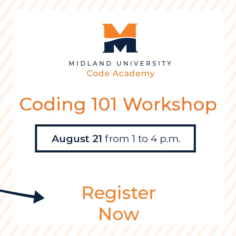 midlandcode's tweet image. Don't forget our next Coding 101 workshop is tomorrow.
RSVP now to learn all about our CODE Academy and the basics of coding! ow.ly/okSp50FHh62