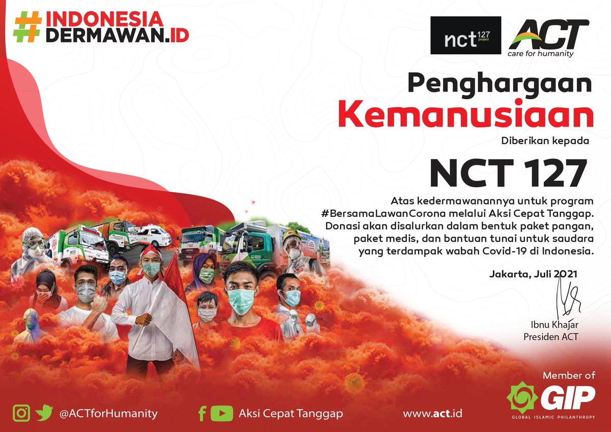 NCT127Project's tweet photo. Kami segenap team bersama dengan NCTzen-127 melalui ACT (Aksi Cepat Tanggap) telah berhasil mengumpulkan donasi untuk disalurkan untuk saudara yg terdampak wabah Covid-19 di Indonesia atas nama NCT 127
Stay safe everyone ππ»π
#BersamaLawanCorona
#5AVEOURCITY_Project https://t.co/dadG3PW4zj