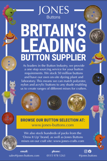 craftfocus.com/supplier/az/10…
leaders in the button industry, <a href="/JonesIntrs/">Jones Interiors</a> provide a one stop sourcing service for your button requirements. We stock over 50 million buttons and have our own on site dyeing plant and laboratory meaning we can match polyester, nylon &amp; acrylic #buttons