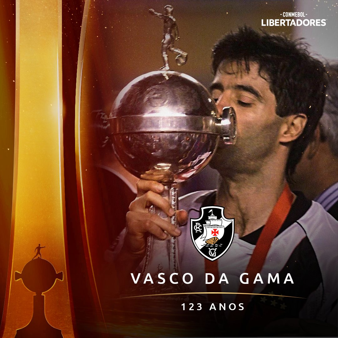 🎂💢 Feliz aniversário, <a href="/VascodaGama/">Vasco da Gama</a>!

🥳🇧🇷 Campeão da CONMEBOL #Libertadores 1998, o clube carioca festeja 1️⃣2️⃣3️⃣ anos de sua fundação. Cantem todos de coração, cruzmaltinos!

#GloriaEterna