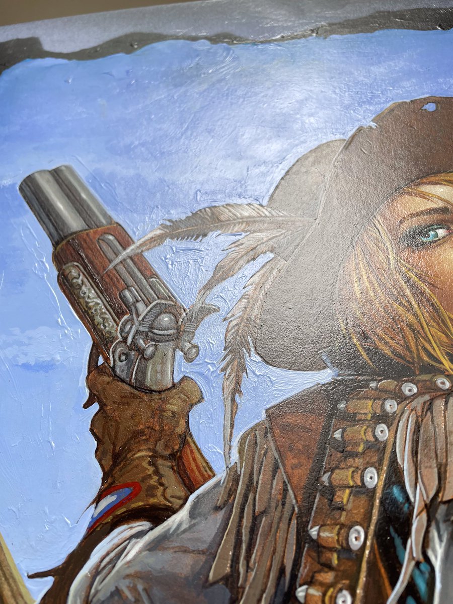 Calamity Jane original #simonbisley painting for sale. Part of the ‘Women from History’ series. Size 24”x18” on hardboard using acrylics, spray paint and cigarette ash. $5450 (US) including shipping anywhere in the world. Please DM if interested, my DMs are open.