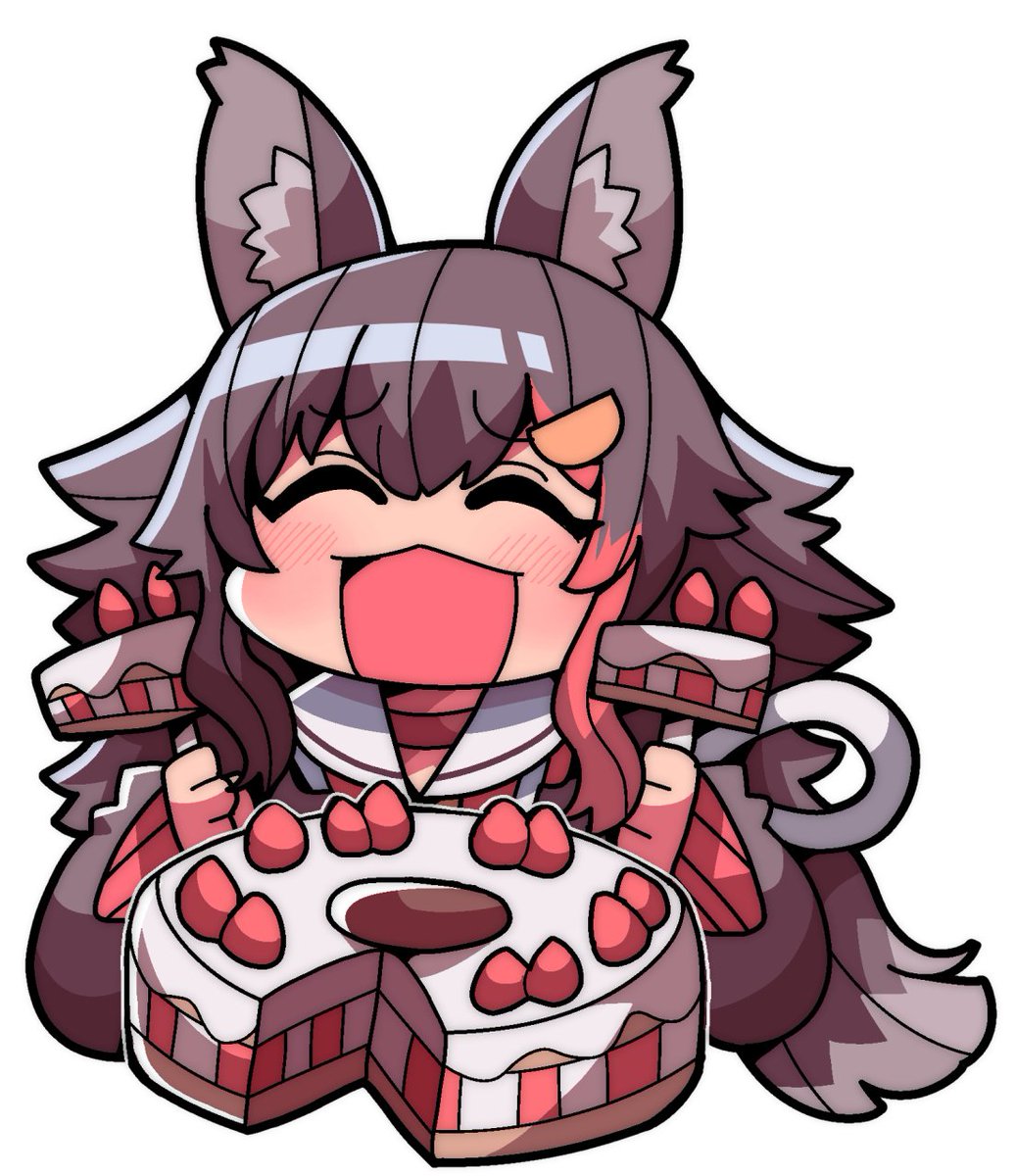 ookami mio 1girl cake solo animal ears food closed eyes wolf ears  illustration images