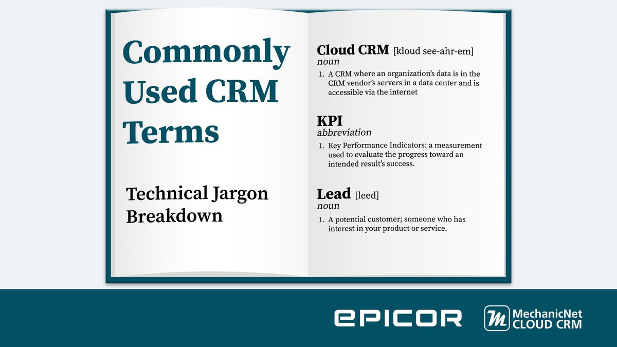 MNGMarketing's tweet photo. Ever wonder what some commonly used #CRM (Customer Relationship Management) terms mean? Let’s cover a few!
What other terms do you want to know?
#knowledge #terms #CloudCRM #MechanicNet #marketing https://t.co/CCiHxzUWfR