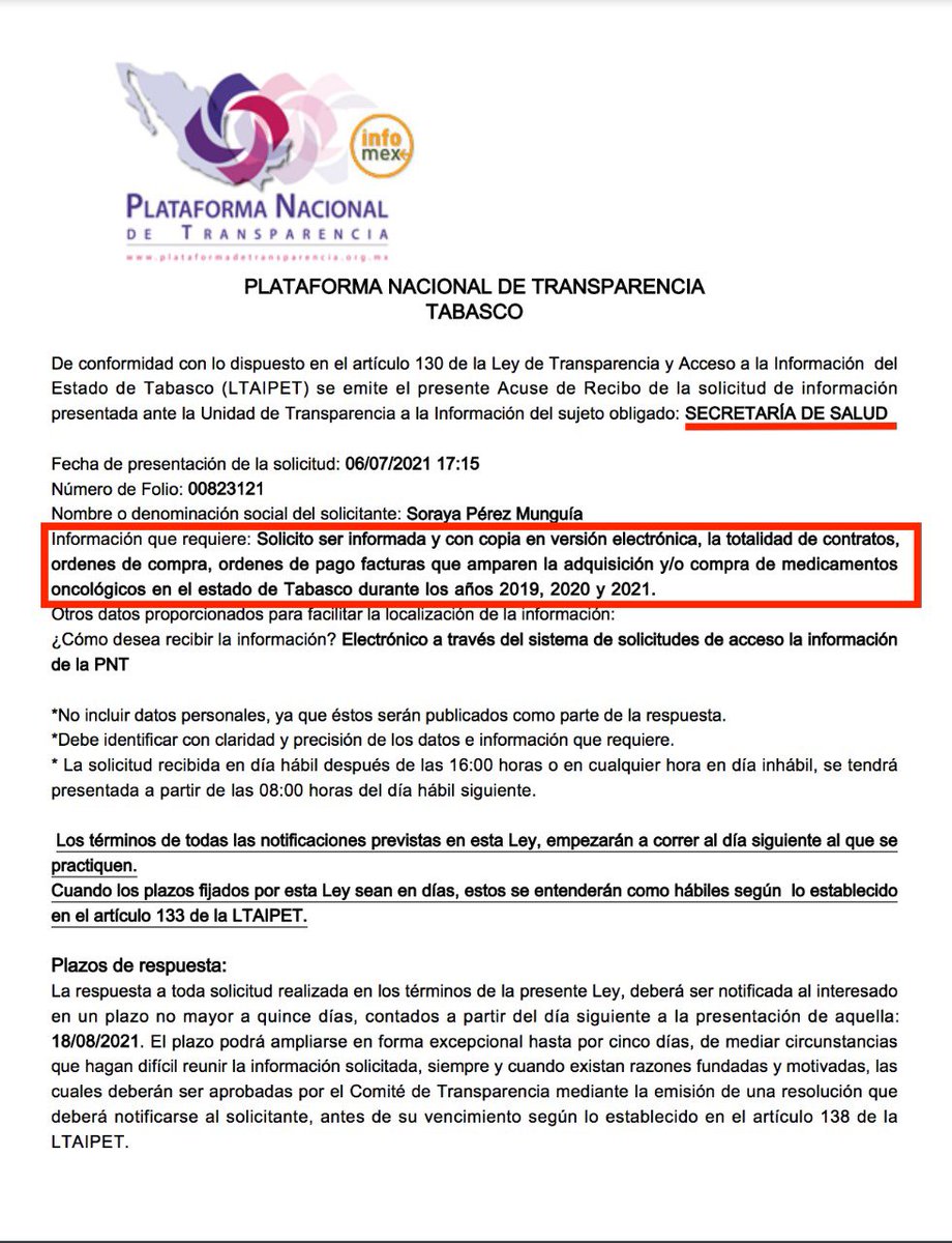 PerezSoraya's tweet photo. 🚨Solicité por #transparencia al @Gobierno_Tab información sobre la compra de medicamentos oncológicos y la respuesta es que de 2019 a 2021 ¡NO HUBO!
¿Qué está pasando en la tierra del Presidente? Los pacientes con #cáncer tienen que ser prioridad.
Abro hilo👇🏻🧵 https://t.co/xuIcGQyzX7